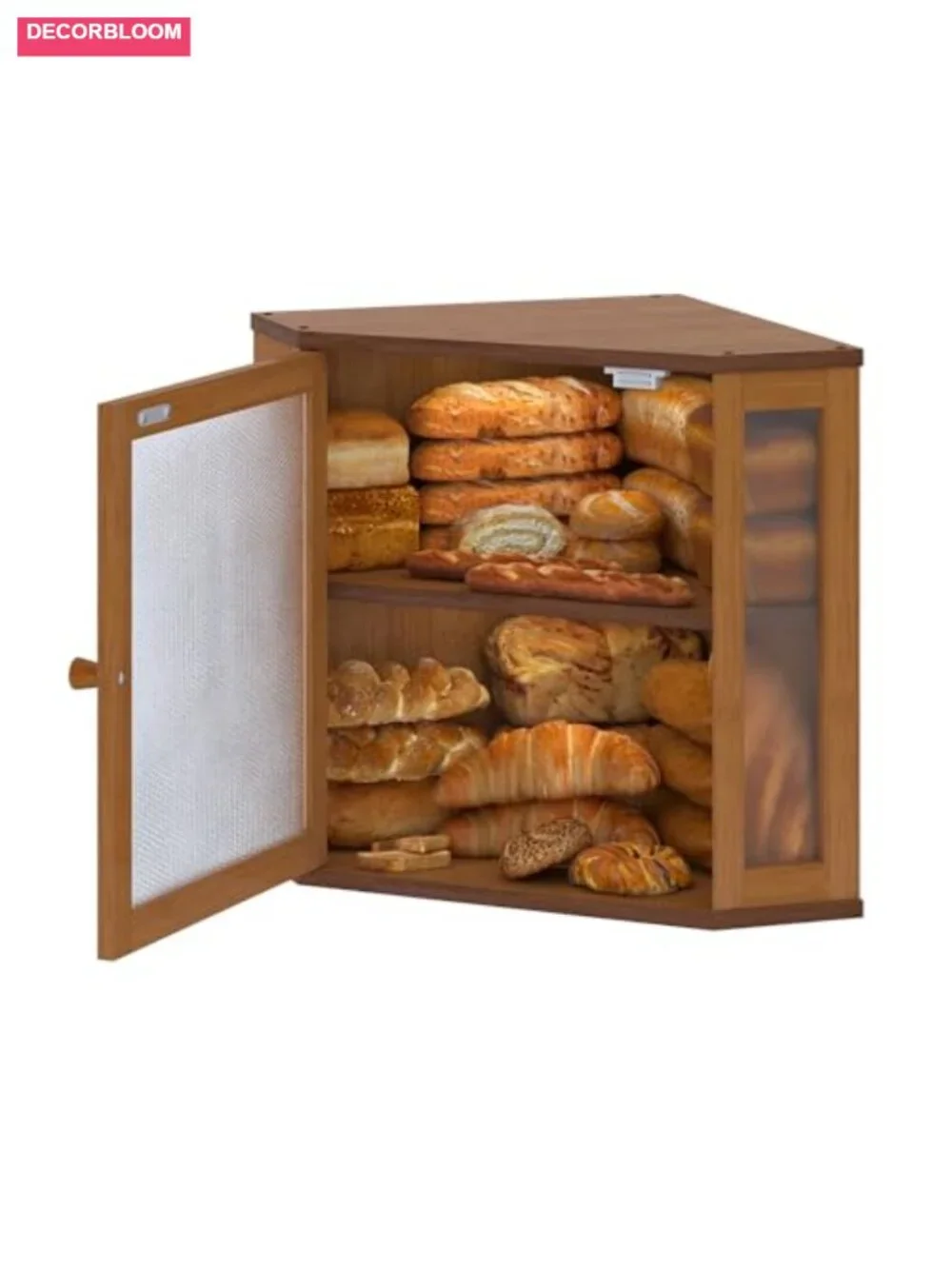 Bamboo Corner Bread Box, Double Layer Kitchen Countertop Storage with Acrylic